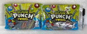 lot 168 image: Lot Of 2 - New Sour Punch Twists, Strawberry, Green Apple, Blue Rasberry & Cherry Flavors, Approx. 90 Pieces Total - As Shown