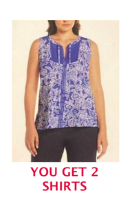 lot 186 image: Lot of 2 - New WTags Rafaella Womens Sleeveless Split Neck WFabric Tie Fashion Top Amparo Blue, Model#RSKSD034 - Size Small - As Shown - Total Retail $120