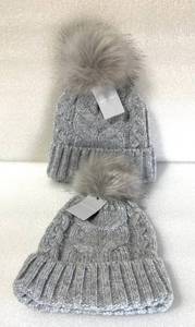 lot 192 image: Lot of 2 - New With Tags West Loop Womens Winter Knitted Gray Beanies with Faux Fur Pom, Model#940708 - As Shown - Total Retail $20