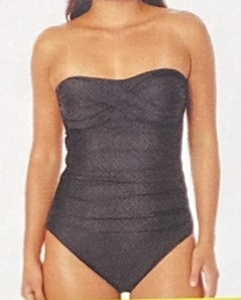 lot 205 image: New With Tags Anne Cole Womens Large Twist Black One Piece Front Shirred with Removable Straps UPF 50, Model#ACSO001 - As Shown