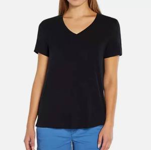 lot 219 image: New With Tags GAP XXL Ladies True Black Short Sleeve Slub Tee, Model#QLT7142S - As Shown - Retails New $30
