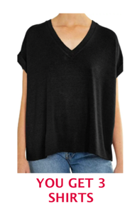 lot 226 image: Lot of 3 - New With Tags Mod Ref XXL Womens Black Short Sleeve Vee Neck Top - As Shown - Total Retail $48