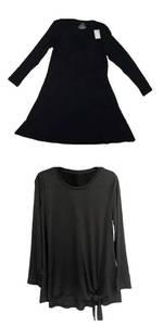 lot 229 image: Lot Of 2 - New With Tags - West Loop Womens XXL Black Long Sleeve Dress Model#943018 & Black Front Tie Tunic Model#951542 - As Shown - Total Retail $34