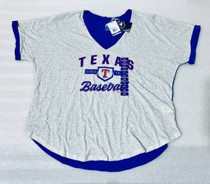 lot 234 image: New With Tags Majestic Texas Baseball Mens XXL Rangers One And Only SS Fashion Top, Model#00RW - As Shown - Retails $28