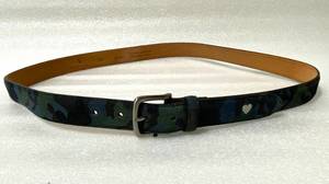 lot 299 image: New With Tags Bloomingdales Tiberio Ferretti Size 42 Genuine Leather Camo Belt, Blue, Model#8727 - As Shown - Retails $108