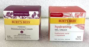lot 310 image: Lot Of 2 - New - Burts Bees Firming Moisturizing Cream Renewal With Natural Retinol Alternative & Hydrating Gel Cream With Hyalronic Acid  Squalane - As Shown - Total Retail $40