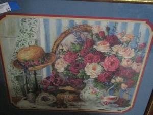 lot 32 image: 2513 framed floral ART- 2531 framed golf course art- 2327 floral art