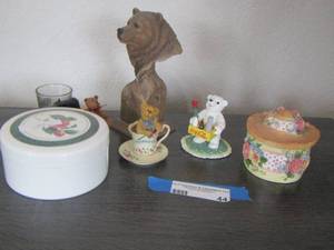 lot 44 image: covered floral trinket- pink coasters- coca cola polar bear