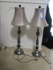 lot 49 image: 2 grey table lamps with shades