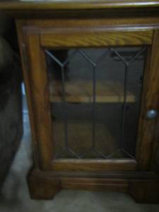 lot 52 image: side table with front glass door, inside shelving 2 tier 241818