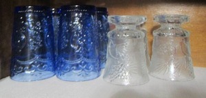 lot 103 image: 3 clear glass tree design - blue Pioneer Women drinking glasses qty 4