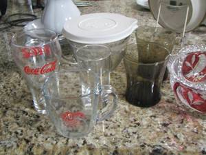 lot 123 image: Pampered chef measuring cup with lid - RED BYRDES CRYSTAL BOWL   -  brown glass coffee mugs qty 2-  PLUS