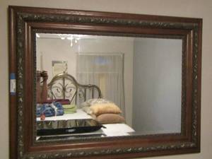 lot 27 image: hanging wooden frame mirror size 34x36
