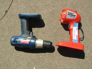lot 155 image: Ryobi drill- Black  & Decker fire storm flash light - batteries not included