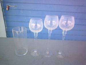 lot 13 image: Lot Of Long Stem Candle Holders-9, 10, And 11 And 3-7 Tall Cylinder Candle Holders