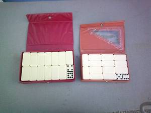 lot 41 image: 2- Travel Sets Of Dominos, 1-Set Of 28 And 1-Set Of 56