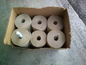 lot 44 image: Lot 6-Rolls Of Natural Brown Paper Towles With 1-Wire And 1 Marble Holder Stands