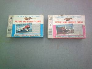 lot 46 image: 2-Vintage Box Sets Of Milton Bradley American Heritage Picture & History Cards, Airplanes 19051961 & Steamboats 17881957