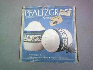 lot 121 image: Pfailtzgraff Orleans Salt And Pepper Shakers In Box, About 3 x 2-12