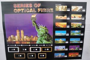 lot 135 image: Twin Towers  Statue Of Liberty  Fiberoptic  Motion Sign With Mirrored Frame Picture, About 33 x 24.