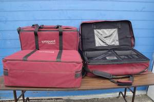 lot 126 image: Lot Of 3-Red Soft Sided Product Cases With Removeable Multi Slot Foam, Hand And Shoulder Straps. About 26 x 9 x 16