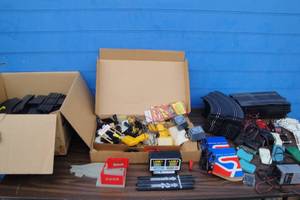 lot 158 image: Tyco Lamborghini Challenge Slot Cars Set With Extras  And Including Cars Controllers, Power Supplies And Track For Other Cars.