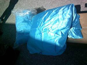 lot 151 image: 2 X-Large Satin Blue-Room Dividers Curtains About 20-Ft x 25-Ft.