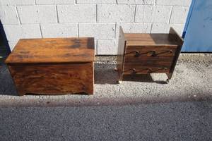 lot 202 image: Small Vintage Trunk, About 30 x 16 x16 -H  And Fake Front Bookcase On Casters., About 22 x 12 x 21-H