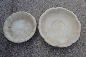 lot 229 image: 2- Resin Bird Baths, No Bases Are Included, 1-19 And 1-23 Both Need TLC  (Cleaned) Note 2 X Money