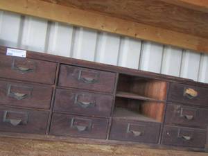 lot 47 image: 12 drawer wooden shelf,-  missing two drawers