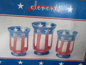 lot 53 image: Elements redwhiteblue candle holders qty 3