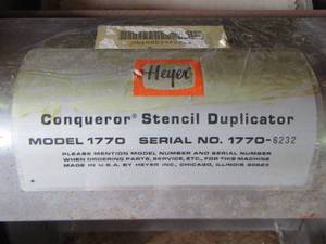 lot 4 image: conqueror stencil duplicator Model 1770, Serial# 1770-6232