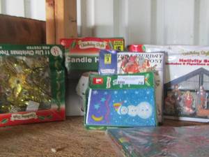 lot 70 image: Nativity set- Christmas lot- cards- tree topper and candle holder