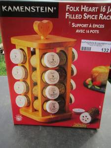 lot 132 image: Folk heart 16 jar spice rack NIB