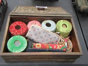 lot 151 image: wooden box of sewing materials