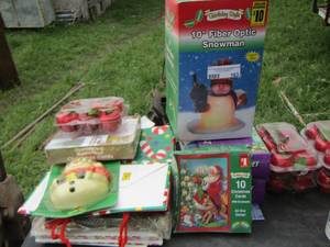 lot 163 image: Christmas lot- apple dcor, Christmas cards, gift boxes, fiber optic snowman plus