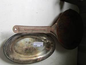 lot 207 image: International Silver company 674 oval tray, metal sauce pan