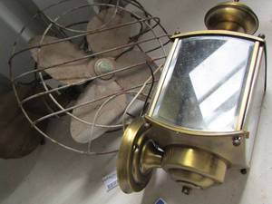 lot 236 image: sterling antique table fan, porch light fixture