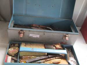 lot 242 image: blue metal tool box with various tools