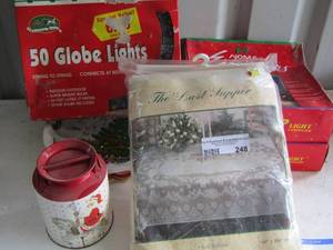 lot 248 image: 50 globe lights, 3 light chandelier - tin can- plastic platters