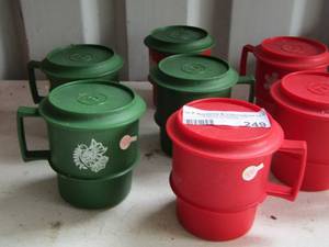 lot 249 image: 7 plastic cups with lids coasters