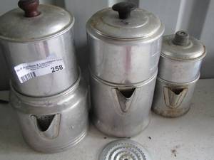 lot 258 image: 3 aluminum coffee percolators
