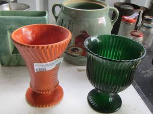 lot 260 image: orange vase, green vase, flower vase, cactus pottery