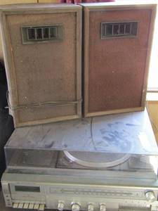 lot 9 image: Sears  RECORD PLAYER  & Cassette player with 2 speakers