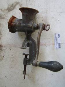 lot 307 image: antique hand crank meat grinder
