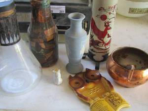 lot 310 image: vases, glass jug and a copper pot