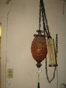 lot 362 image: orange vintage ceiling light with hanging chain