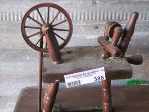 lot 386 image: wooden model of a sewing wheel