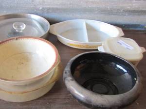 lot 387 image: glass bowls - divided dish- small covered oven dish and more