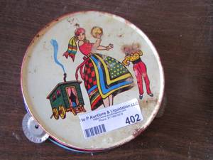 lot 402 image: antique metal childrens hand drum